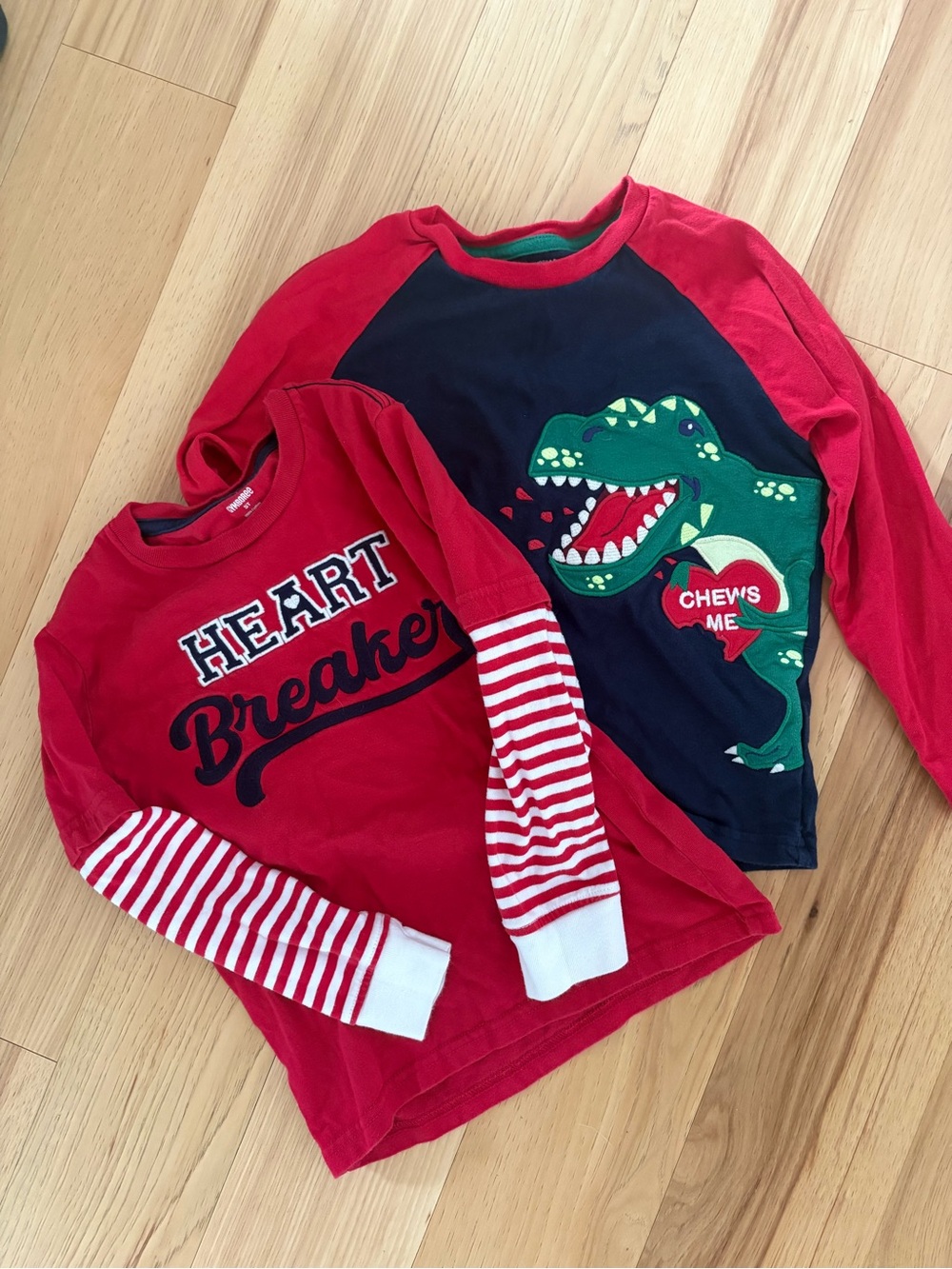 Valentines - Gymboree Red & Navy Long Sleeve Graphic Tees - Heart Breaker & Dino